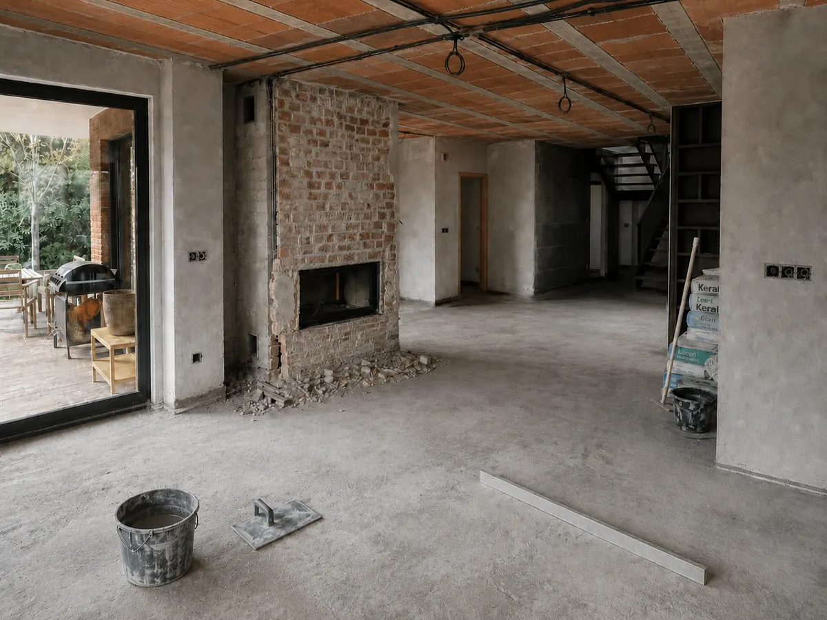 Proceso de reforma integral en salón de vivienda unifamiliar en Boadilla del Monte
